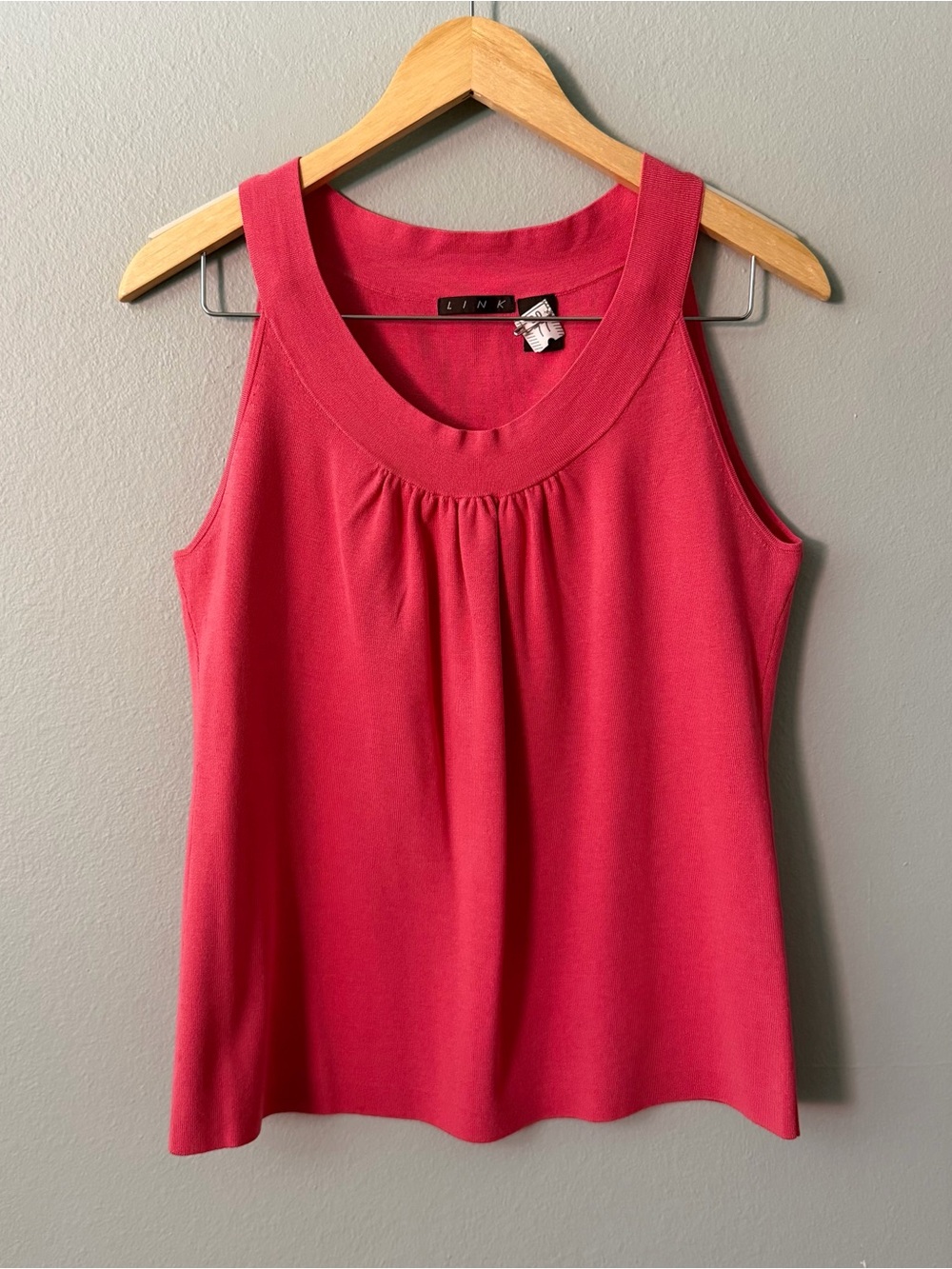 Link Silk Blend Pink Sleeveless Pleated Neck Tank Top Size L